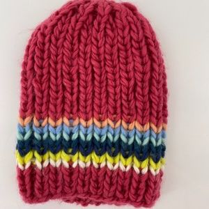 NEW MAUVE MULTI COLOR STRIPE RIBBED WINTER HAT OS